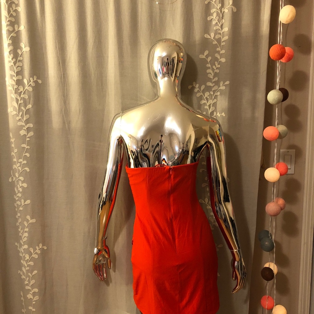Red Layered Ruffle Strapless Dress - Picture 3 of 5